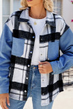 Plaid Patchwork Denim Jacket Coat 