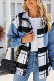 Plaid Patchwork Denim Jacket Coat 