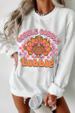 White Gobble Gobble Turkey Graphic Crewneck Thanksgiving Sweatshirt