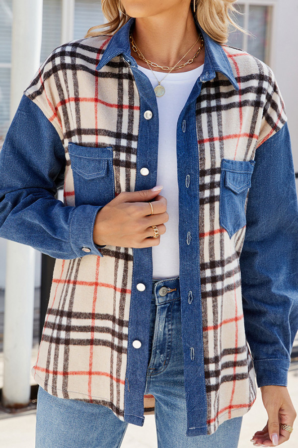 Washed Denim Stripes Patchwork Jacket 