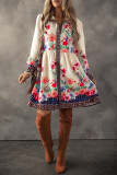 Apricot Floral Print Buttoned High Waist Shirt Mini Dress