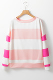 Light Pink Colorblock Striped Drop Shoulder Long Sleeve Top