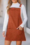 Cinnamon Solid Front Pockets Sleeveless Corduroy Overall Dress