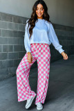 Bonbon 2-Tone Checked Print High Waist Wide Leg Pants