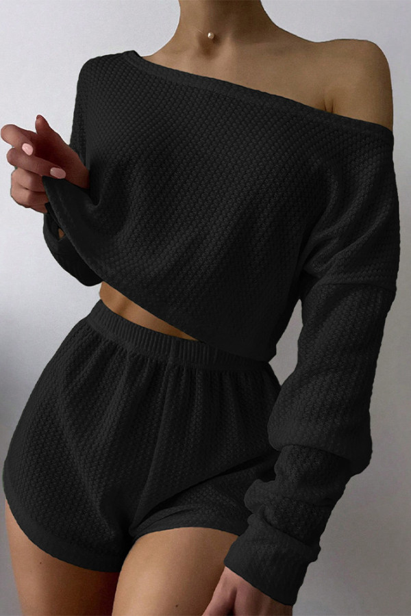 Black Drop Shoulder Top and Shorts Set 