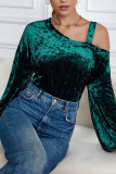 Green Velvet Puff Sleeves Top 