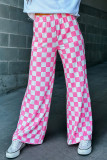 Bonbon 2-Tone Checked Print High Waist Wide Leg Pants