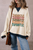 White THANKFUL Graphic Colorblock Edge Oversized Thanksgiving Sweatshirt