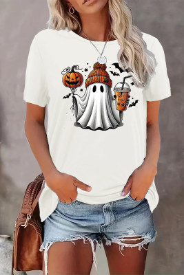 Ghost Coffee Pumpkin Halloween Print Graphic Top