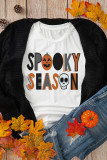 White Pumpkin Skull SPOOKY SEASON Printed Halloween T Shirt