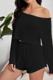 Black Drop Shoulder Top and Shorts Set 