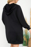 Black Drawstring Hooded Sweatshirt Dress 