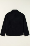 Black Solid Color Corduroy Buttoned Long Sleeve Shacket