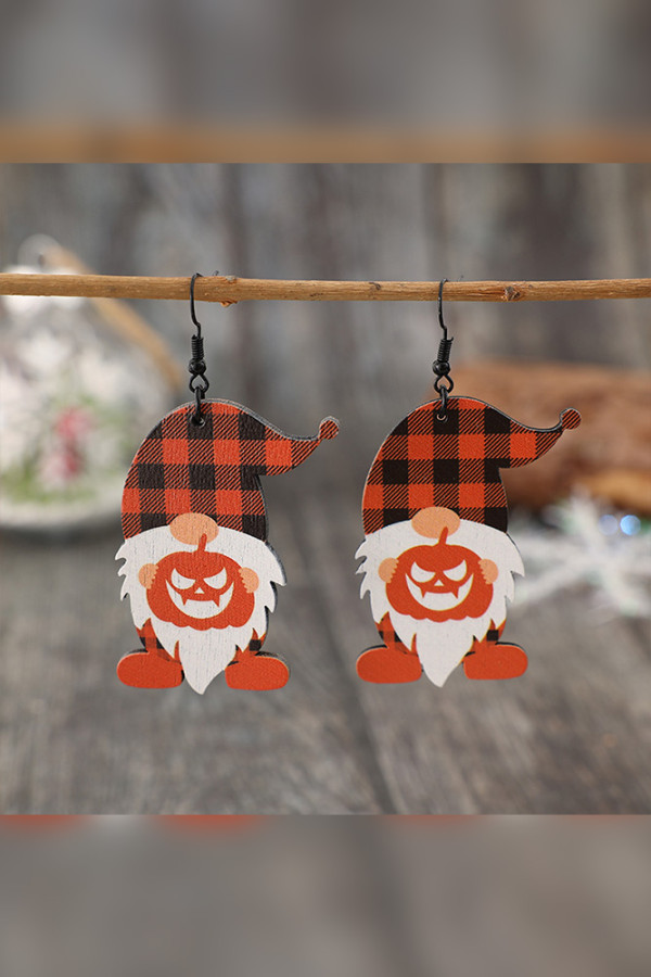 Orange Halloween Wooden Pumpkin Earrings