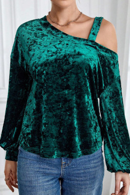 Green Velvet Puff Sleeves Top 