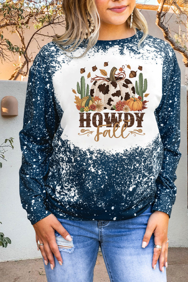 Howdy Fall Print Long Sleeves Top