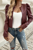 Plain Short PU Leather Jacket 