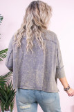 Medium Grey Floral Star Patched Pattern 3/4 Sleeve Plus Size Top