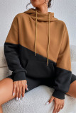 Brown Color Block Hooded Sweatshirt 