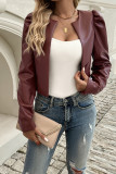 Plain Short PU Leather Jacket 