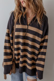 Black Stripe Collared Quarter Zipper Oversized Sweater