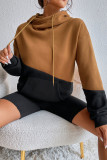 Brown Color Block Hooded Sweatshirt 