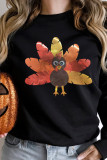 Black Leafy Turkey Graphic Crewneck Thanksgiving Sweatshirt