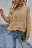 Pale Khaki Boat Neck Drop Shoulder Pointelle Knit Sweater