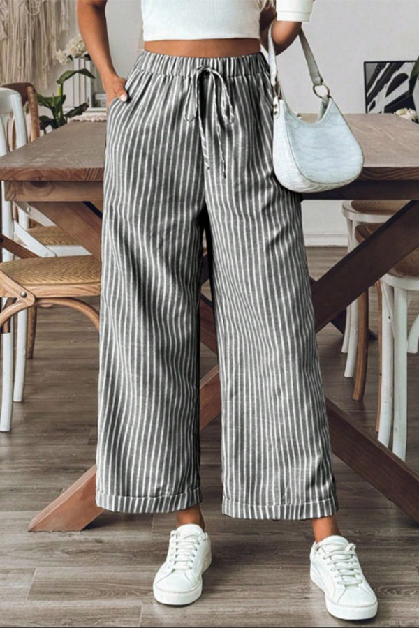 Stripes Wide Leg Cropped Pants 