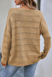 Pale Khaki Boat Neck Drop Shoulder Pointelle Knit Sweater