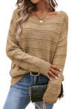 Pale Khaki Boat Neck Drop Shoulder Pointelle Knit Sweater