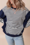 White Stripe Color Block Exposed Seam Loose Fit Sweatshirt