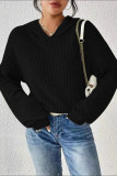 Ribbed Knitting Hooded Sweatshirt 