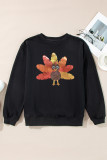 Black Leafy Turkey Graphic Crewneck Thanksgiving Sweatshirt