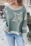 Mist Green Stars Patchwork Round Neck Plus Size T Shirt