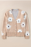 Smoke Gray Floral Print V Neck Knitted Button up Cardigan