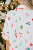 White Christmas Print Short Sleeve Shirt and Shorts Pajama Set