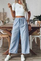 Blue High Waist Stripes Cropped Pants 