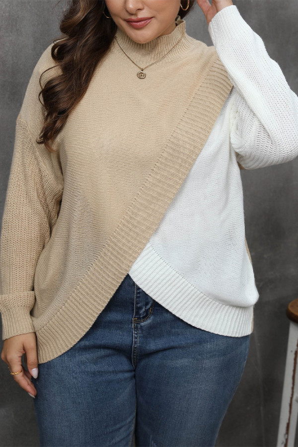 Plus Size Color Block Knitting Sweater 