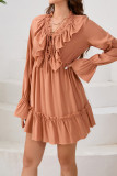 Ruffle Splicing Puff Sleeves Dress 