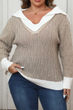 Plus Size Khaki Cable Knitting Sweater 