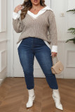 Plus Size Khaki Cable Knitting Sweater 