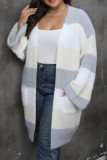 Plus Size Color Block Knitting Cardigan 