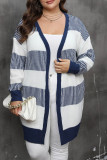 Blue Stripes Plus Size Knitting Cardigan