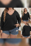 Plus Size Black Lace Knitting Sweater