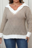 Plus Size Khaki Cable Knitting Sweater 