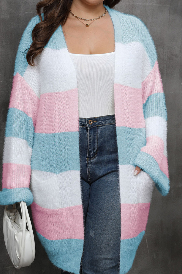 Plus Size Color Block Knitting Cardigan 