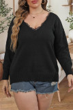 Plus Size Black Lace Knitting Sweater