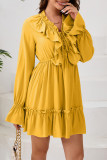 Ruffle Splicing Puff Sleeves Dress 