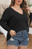 Plus Size Black Lace Knitting Sweater